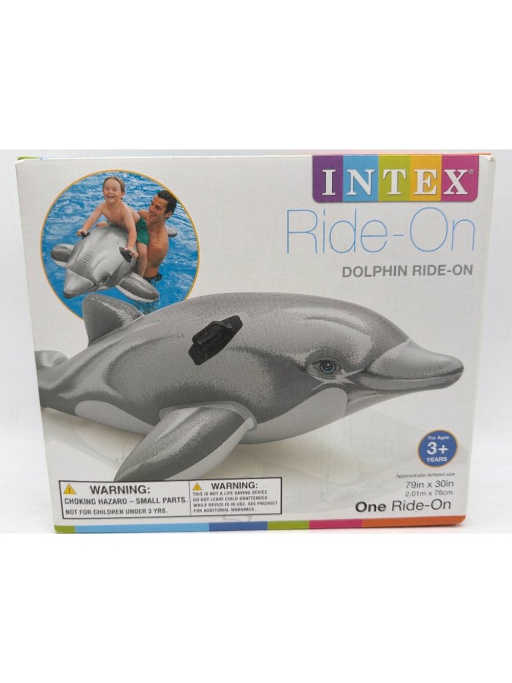 Intex Dolphin Ride-On Inflatable Pool Toy With Durable Handles & Repair Patch